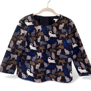 H&M Cat Retro Textured Crop Shirt Blue